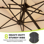FUNDAZE 10x10ft Cantilever Patio Umbrella, Square UV Resistant Waterproof Polyester Canopy, Crank Opening, Beige with Cross Base Stand