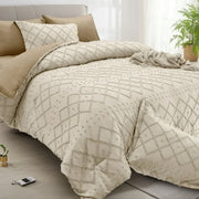 JUSTLET JU-PPS7JT-03  Boho Tufted Comforter Set 7 Pieces, Beige Reversible, Queen