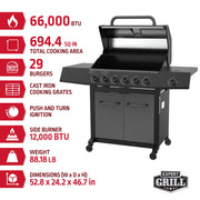 Expert Grill 6-Burner Propane Gas Grill with 12,000 BTU Side Burner, 507 sq. in. Cooking Area, Porcelain-Enameled Cast Iron Grates, Graphite