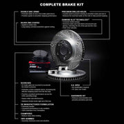 R1 Concepts Rear Brake Kit, eLINE Silver Drilled Slotted Rotors, Optimum OEp Brake Pads, Cast Iron, Direct Replacement, WGUH1-03447