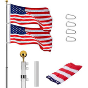 VIVOHOME 20FT Telescoping Aluminum Flag Pole Kit with 3x5 Polyester American Flag, Golden Ball Topper, Silver