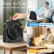 Konwin SFH-185T LifePlus 2-in-1 Space Heater and Fan Combo, Energy Efficient, Black, Portable with Adjustable Tilt