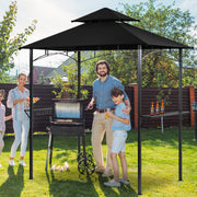 Grezone Outdoor Grill Gazebo Tent, Fire-Resistant UV Protective Hard-Top Canopy, Steel Frame with Double-Vented Roof, Two Storage Shelves, Grey or Black, 96 x 60 x 101 in