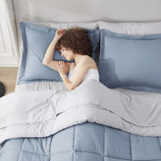 Lammaloe King Comforter Set, Reversible Down-Alternative Microfiber, 7-Piece Bedding Set, Stone Blue