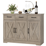 Homfa 42.5 Kitchen Buffet Sideboard Cabinet 3 Drawers Farmhouse Barn Doors Wood Coffee Bar Storage Cabinet with Adjustable Shelf Wash Gray