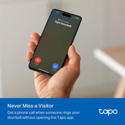 TP-Link Tapo TD20 Smart Wireless Video Doorbell, 2K Live View, 160 Wide Angle, AI Person Detection, Rechargeable Battery, Black