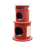 Vibrant Life 3-Level 32.3 in High Dynamic Hideaway Cat Condo with Sisal Scratching Mat, Removable Soft Pads, Teaser Toys, Red