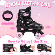 OBENSKY S2PK411001 Roller Skates, 4 Size Adjustable for Girls & Boys w/ Light up Wheels-Blue/Pink