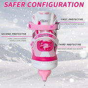 MammyGol Adjustable Kids Ice Hockey Skates with Reinforced Ankle Support, Soft Plush Lining, Stainless Steel Blades, Pink, Sizes 10J-13J