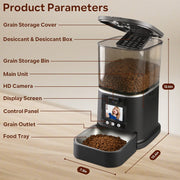Myonaz 5L Automatic Pet Feeder with 1080P HD Camera, Two-Way Audio and Video, 2.4G/5G WiFi App Control, Anti-Jam Spiral Paddle System, Black, PT03S