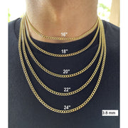 Jewelheart 14K Yellow Real Gold Cuban Concave Curb Link Chain Necklace, Diamond Cut, Unisex, Multiple Lengths 16-24 in, Widths 1.9-4.75 mm