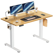 edx Electric Standing Desk, Height Adjustable 28.7-48 in, Natural Wood Desktop 48 x 24 in, T-Shaped Metal Base, Memory Preset Buttons