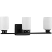 Progress Lighting Avec Zachary Collection 3-Light Matte Black Vanity Light with White Frosted Glass Shades, Dimmable, A300001-009