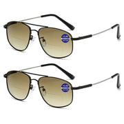 XINGNIAN Bifocal Reading Sunglasses, Aviator Style, Memory Titanium Frame, Gradient Gray Lenses, +1.00 Magnification, 2 Pairs