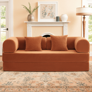 Coolhut AH-0277-200-BN Combination Sofa High Rebound Density Sponge Multifunctional Three-Seat Sofa Bed Pumpkin Brown 78.7 in