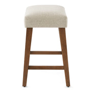 Mainstays Backless Upholstered Counter Stool, Nathan Sand, Cushioned Seat, Brown Wooden Frame, Stackable Design