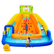 WELLFUNTIME Inflatable Water Park with Double Slide, Climbing Wall, Large Splashing Pools, Water Bucket, Bounce House with Blower