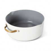Made By Gather Beautiful 8 Quart Ceramic Non-Stick Stock Pot with Strainer Lid, White Icing
