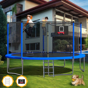 Mersco 14ft Backyard Trampoline with Galvanized Steel Frame, Enclosure Net, Basketball Hoop, Blue