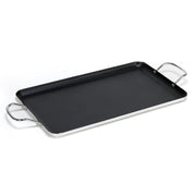 Imusa USA Nonstick Double Burner Griddle, 19 x 12 Inch, Aluminum with Metal Side Handles, Black
