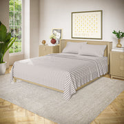Beautiful Botanical 4-Piece King Sheet Set, 100% Pre-Washed Cotton Percale, 200 Thread Count, Natural Striped