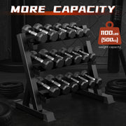 Dprodo Adjustable Dumbbell Rack, 3-Tier, Heavy-Duty Alloy Steel, Black Powder-Coated, Holds 1100 lb, Adjustable Width Shelves, Non-Slip Rubber Caps