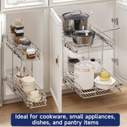 TinyHomie 2 Tier Pull Out Cabinet Organizer, Dual Sliding Baskets, Chrome-Plated Steel, 7.5 in W x 21.5 in D