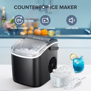 Auseo HZB-12B Countertop Ice Maker, Portable, 26 lbs/24H, 9 Bullet-Shaped Ice Cubes in 6 Minutes, Self-Cleaning, Black