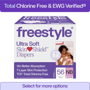 Freestyle Total Chlorine Free Baby Diapers, Hypoallergenic, 14x Better Absorption, Newborn Up to 10 lbs, 56 Count