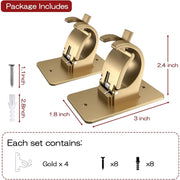 Summit 4PCS No Drill Curtain Rod Brackets, Gold Plastic, Self-Adhesive and Screw Mount, Holds Up to 20 Pounds, Fits Rods up to 1.57 Inch Diameter