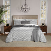 Mainstays Check 5-Piece Soft Silver Comforter Set, Full/Queen, Polyester Microfiber, All-Season, Includes Comforter, 2 Shams, Decorative Pillow, Fringe Throw