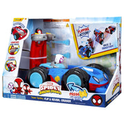 Jazwares Marvel Team Spidey Flip and Reveal Caravan Cruiser Vehicle with Lights and Sounds, Includes Spidey, Ghost-Spider, Spin, Ages 3 and Up