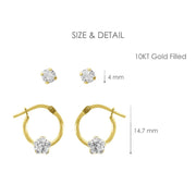 Brilliance Fine Jewelry 10K Gold Filled Crystal Children's Earrings Set, Hoop and Stud, Yellow, 2 Pairs