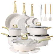 GIPP 22pcs Ceramic Nonstick Cookware Set, Dishwasher Safe, Induction Compatible, White