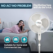 PAMI 16 in Oscillating Pedestal Fan, Portable Standing Fan with 3 Speed Levels, Adjustable Tilt and Height, White, 0051