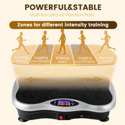 Cedar Space Vibrating Plate Exercise Machine, Whole Body Vibration, 5 Workout Modes, Adjustable Speed, 2 Resistance Bands, Silver