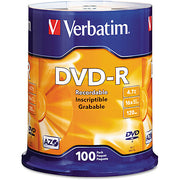 Verbatim VER95102 DVD-R Discs, 4.7GB, 16x, Spindle, Silver, 100/Pack