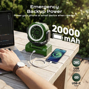 Fimilo Portable Camping Fan with Light, 20000mAh Rechargeable Battery, 100 Speeds, Remote Control, Timer, 180 Oscillation, Hook for Outdoor Tent and Travel, T11