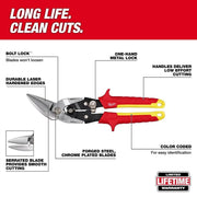 Milwaukee Electric 10 in. Straight Serrated Offset Aviation Snips, Forged Alloy Steel Blades, Comfort Grip Handles, 48-22-4562