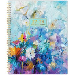Generic 2027-2028 Monthly Planner, Watercolor Flower Design, Vegan Leather Cover, Thick Paper, 9 x 11, 24 Monthly Tabs