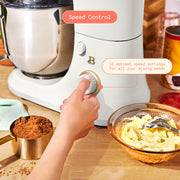 Made By Gather Beautiful 6 Qt Tilt-Head Stand Mixer, 600W Motor, 12 Speeds, Stainless Steel Bowl, Includes Dough Hook, Flat Beater, Balloon Whisk, Pastry Beater & Slicer/Shredder Set, Black Sesame and White Icing, 19892