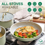 Chef Power 7 Pcs Ceramic Cookware Set, Non-Stick Pots and Pans with Stainless Steel Handles, Oven and Dishwasher Safe, Sage Green with Light Gold Handles, AHUSNS01162