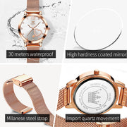 OLEVS 5189 Womens Casual Dress Analog Quartz Watch, Gold Mesh Strap, Double-Heart Dial, Luminous Hands, White