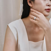 JeenMata 1 Carat Lab Grown Diamond Trio Wedding Ring Set, Round Cut Halo Statement Ring, 18K White Gold Plating, Women