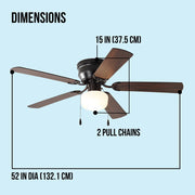Mainstays 52 Inch Hugger Indoor Ceiling Fan with Light Kit, Black, 5 Reversible Blades, 3-Speed AC Motor, EF600W(A)-52BK