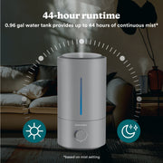 HoMedics Ultrasonic Cool Mist Humidifier with Essential Oil Tray, Gray, 0.96 Gallon, 44-Hour Runtime