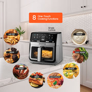 Gourmia GAF836GRY 8-Quart Digital Window Air Fryer, 8 One-Touch Cooking Functions, FryForce 360 Technology, Gray