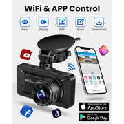 ALDF Dash Cam Front Rear 4K Ultra HD, 1080P Full HD, Built-in WiFi, 3.94 in IPS Screen, 32GB SD Card, G-Sensor, WDR, 24Hr Parking Mode, Loop Recording