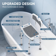 KEKOY Shower Chair with Backrest, 500lb Capacity, Height Adjustable Bath Stool, Heavy Duty Aluminum Alloy Frame, Padded Seat, Showerhead Holder