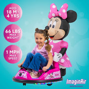 Flybar Minnie Mouse 6V ImaginAir Ride On Bumper Car with Inflatable Character, Dual Joystick Controls, LED Lights, Pink